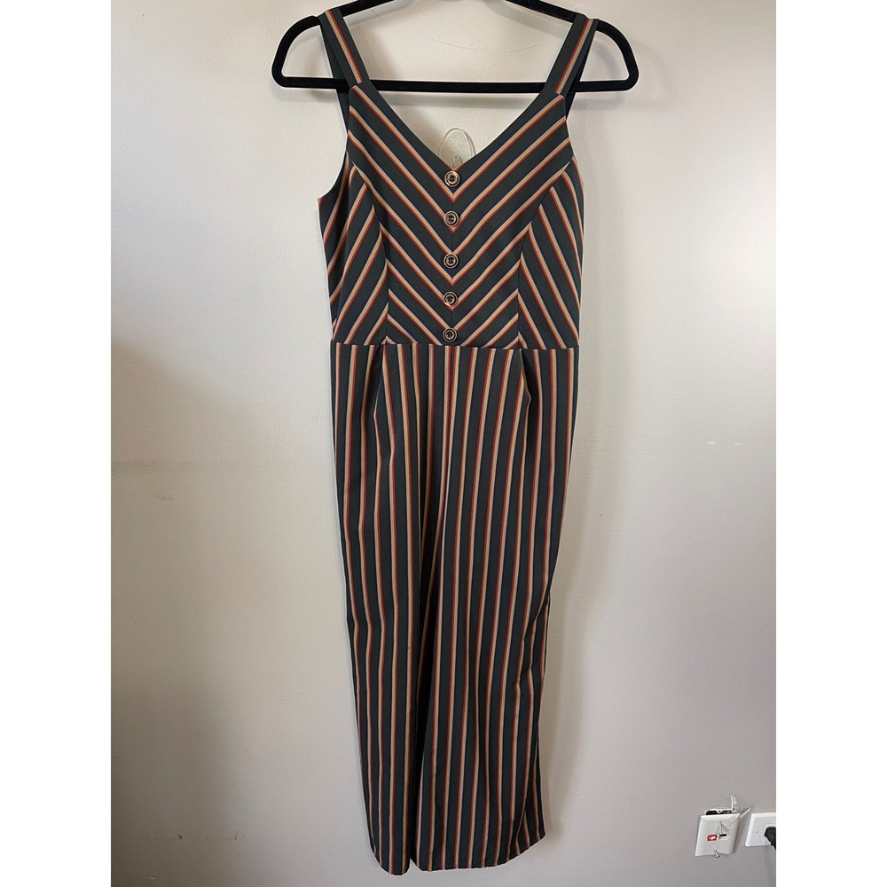 Altar'd State Striped Wide Leg Jumpsuit Green Red Yellow minimalist boho casual